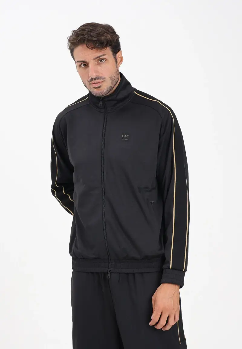 Felpa con zip nera da uomo rifinita da dettagli gold e logo miniatura 2