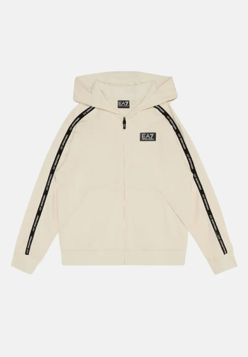 Felpa con zip panna da bambino rifinita da bande logate