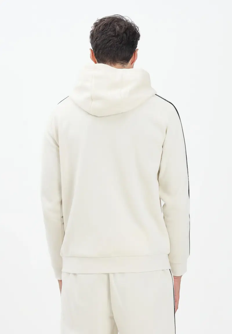 Felpa con zip panna da uomo rifinita da bande logate miniatura 3