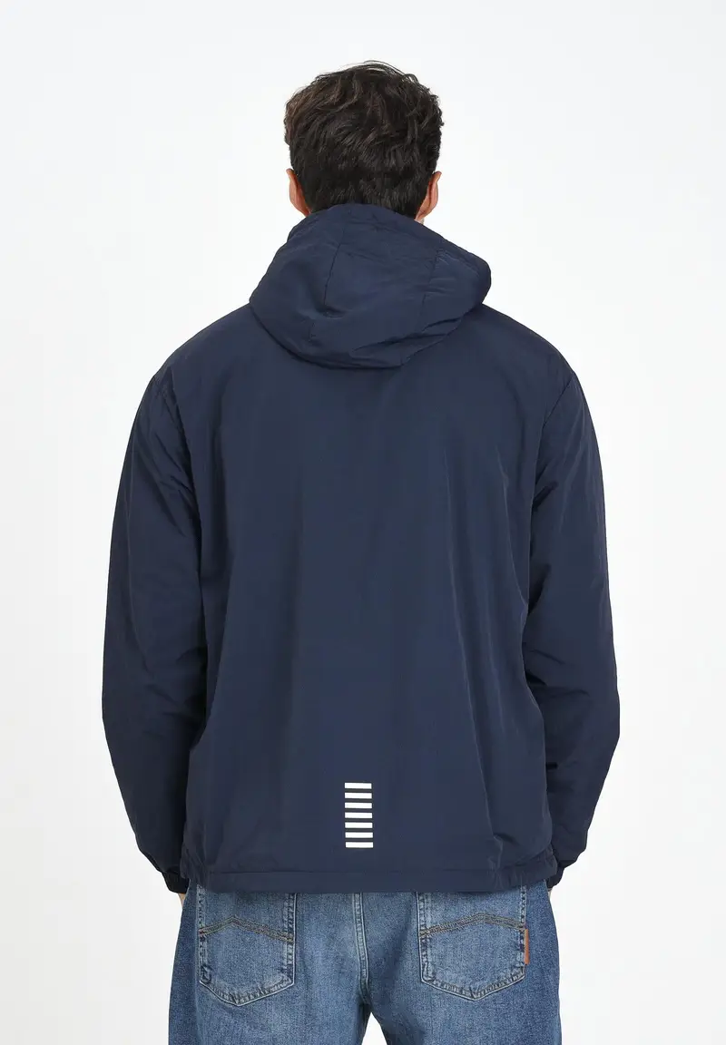 EA7 Giacca a vento blu da uomo con logo miniatura 2