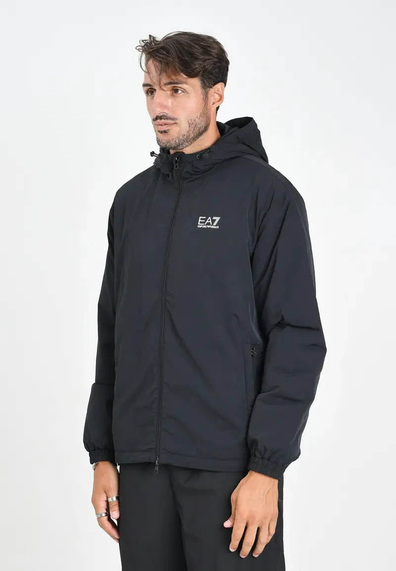 EA7 Giacca a vento nera da uomo con logo