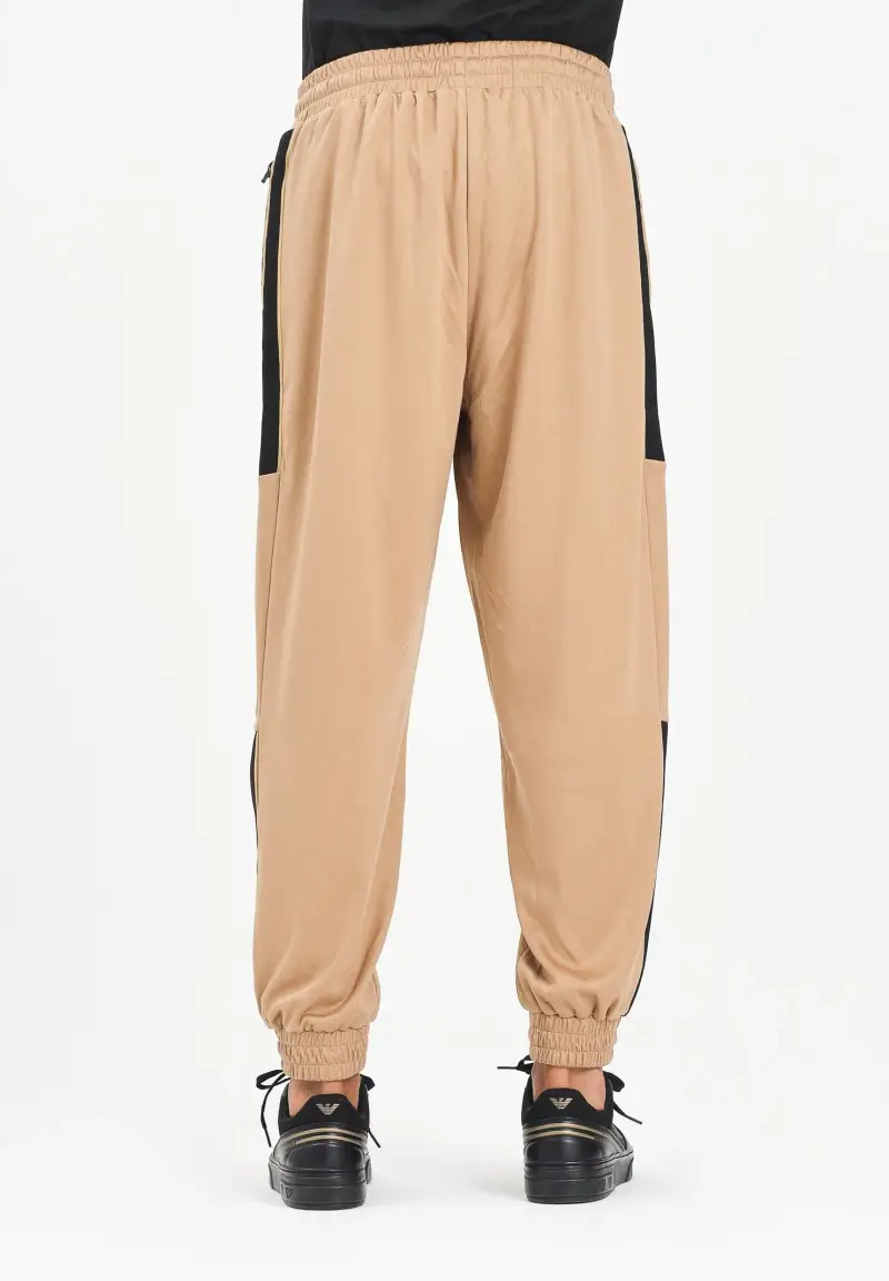 Pantalone sportivo beige da uomo con bande laterali e logo miniatura 3