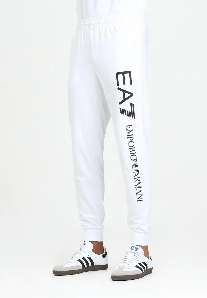 EA7 Pantalone sportivo bianco da uomo con stampa logo