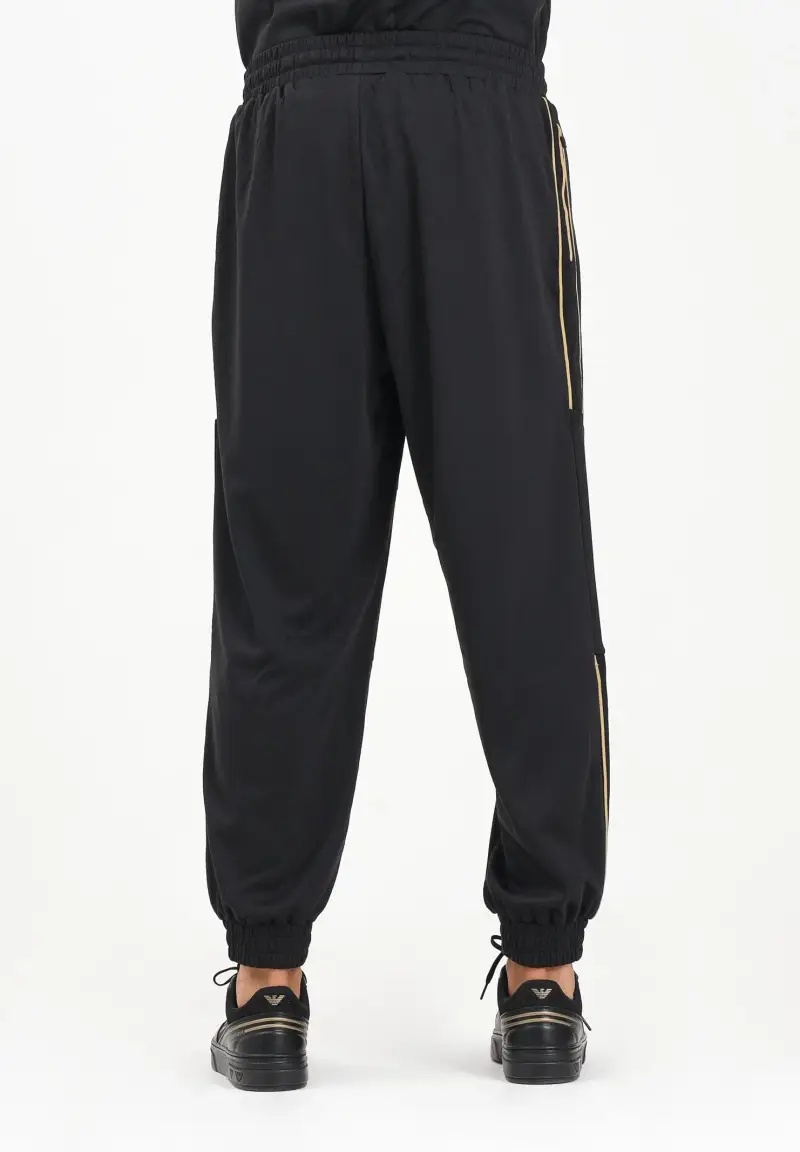 Pantalone sportivo nero da uomo con bande laterali e logo miniatura 3