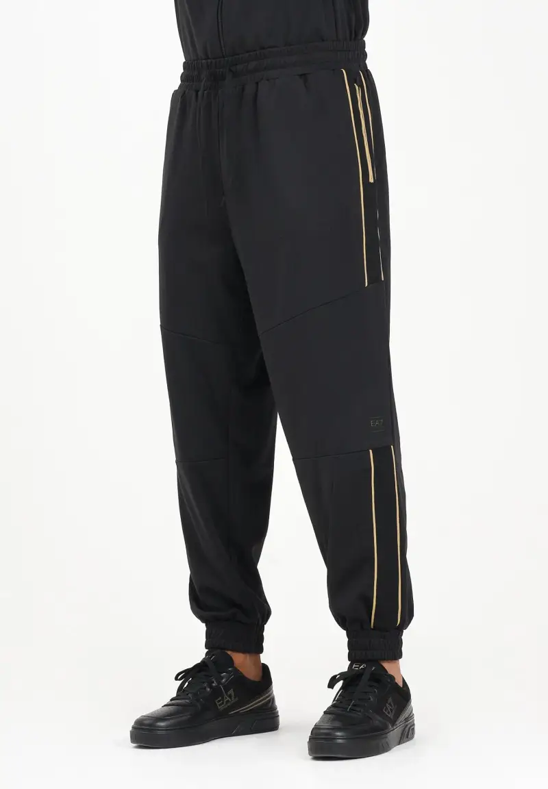 Pantalone sportivo nero da uomo con bande laterali e logo