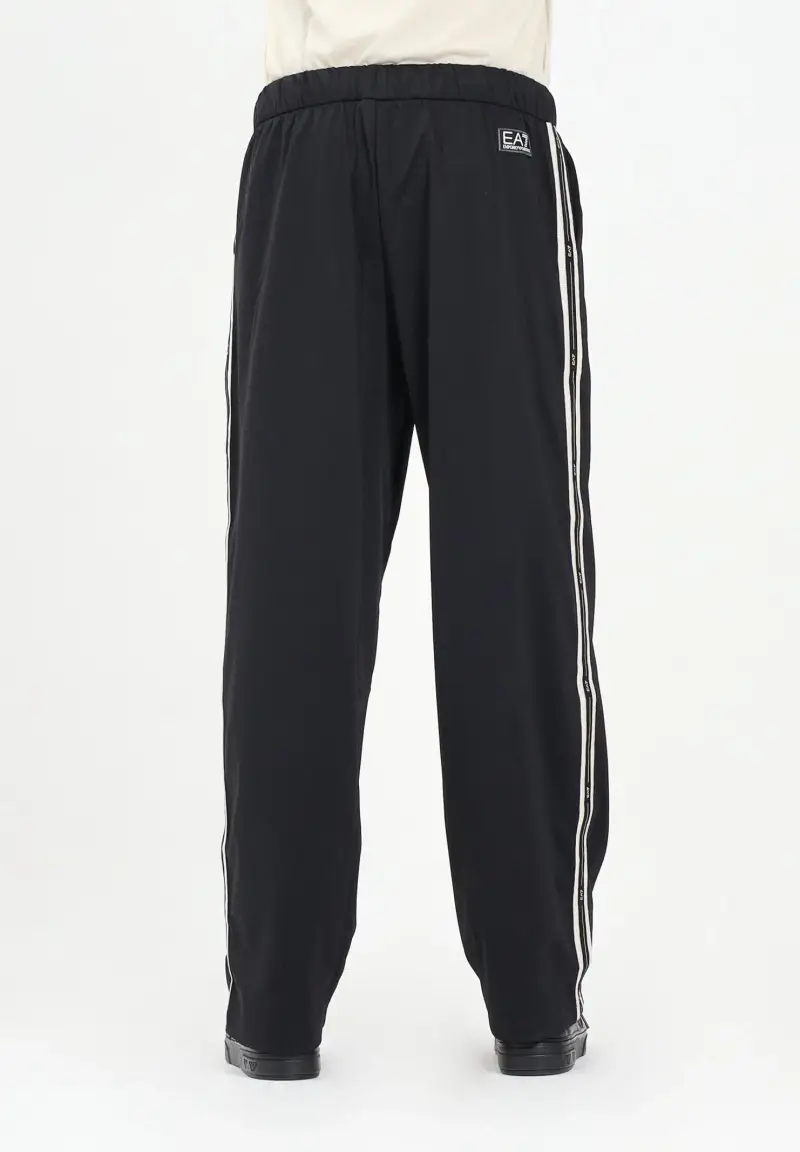 Pantalone sportivo nero da uomo con bande logate miniatura 3