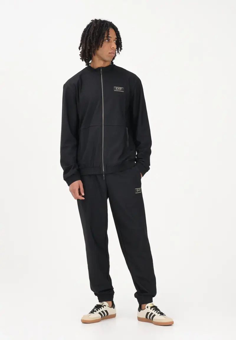 Pantalone sportivo nero da uomo con logo miniatura 2