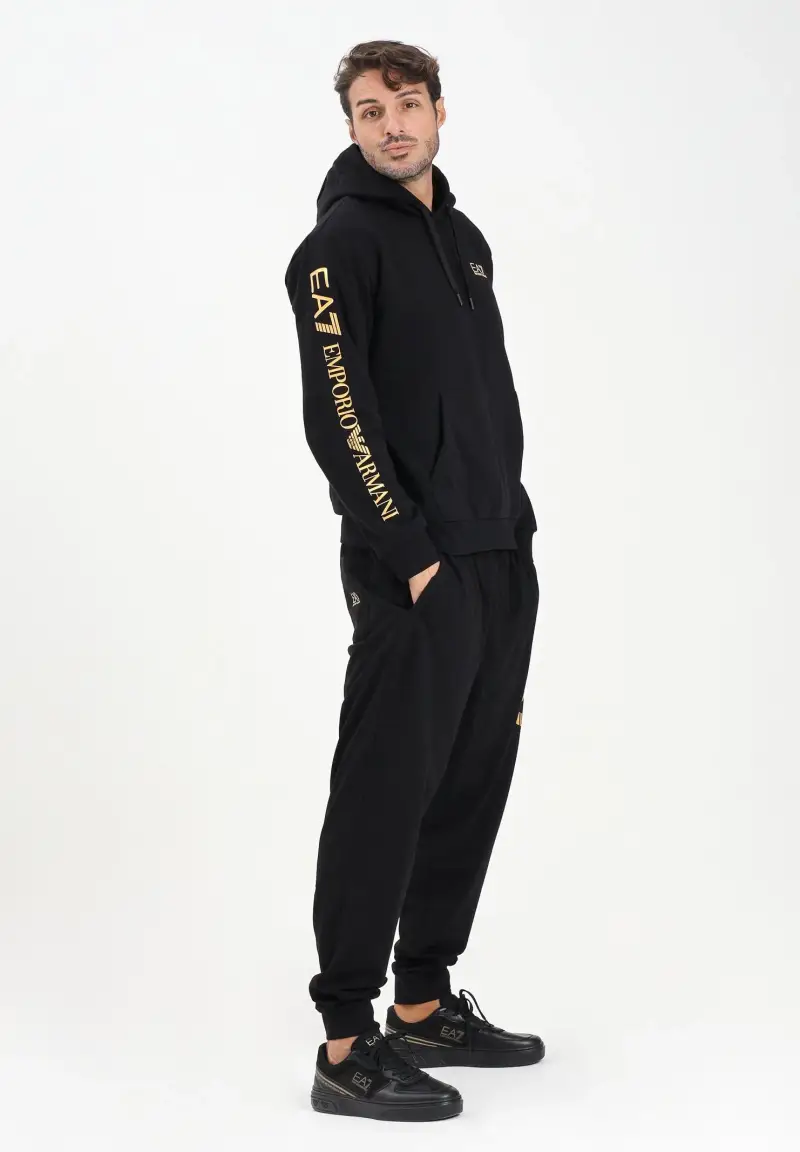 Pantalone sportivo nero da uomo con stampa logo miniatura 2