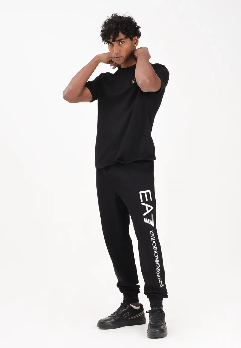 Pantalone sportivo nero da uomo con stampa logo miniatura 2