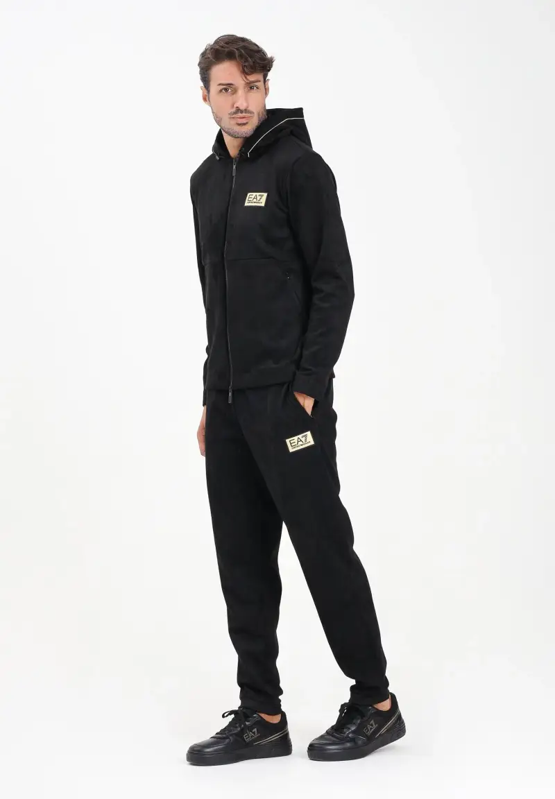 Pantalone sportivo nero da uomo in tessuto effetto scamosciato miniatura 2