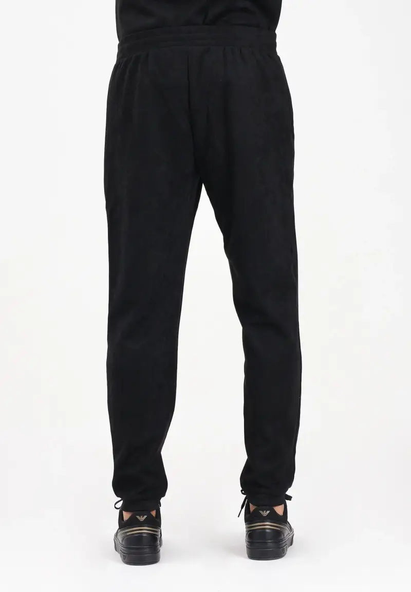 Pantalone sportivo nero da uomo in tessuto effetto scamosciato miniatura 3