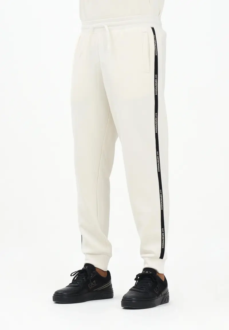 Pantalone sportivo panna da uomo con bande laterali logate