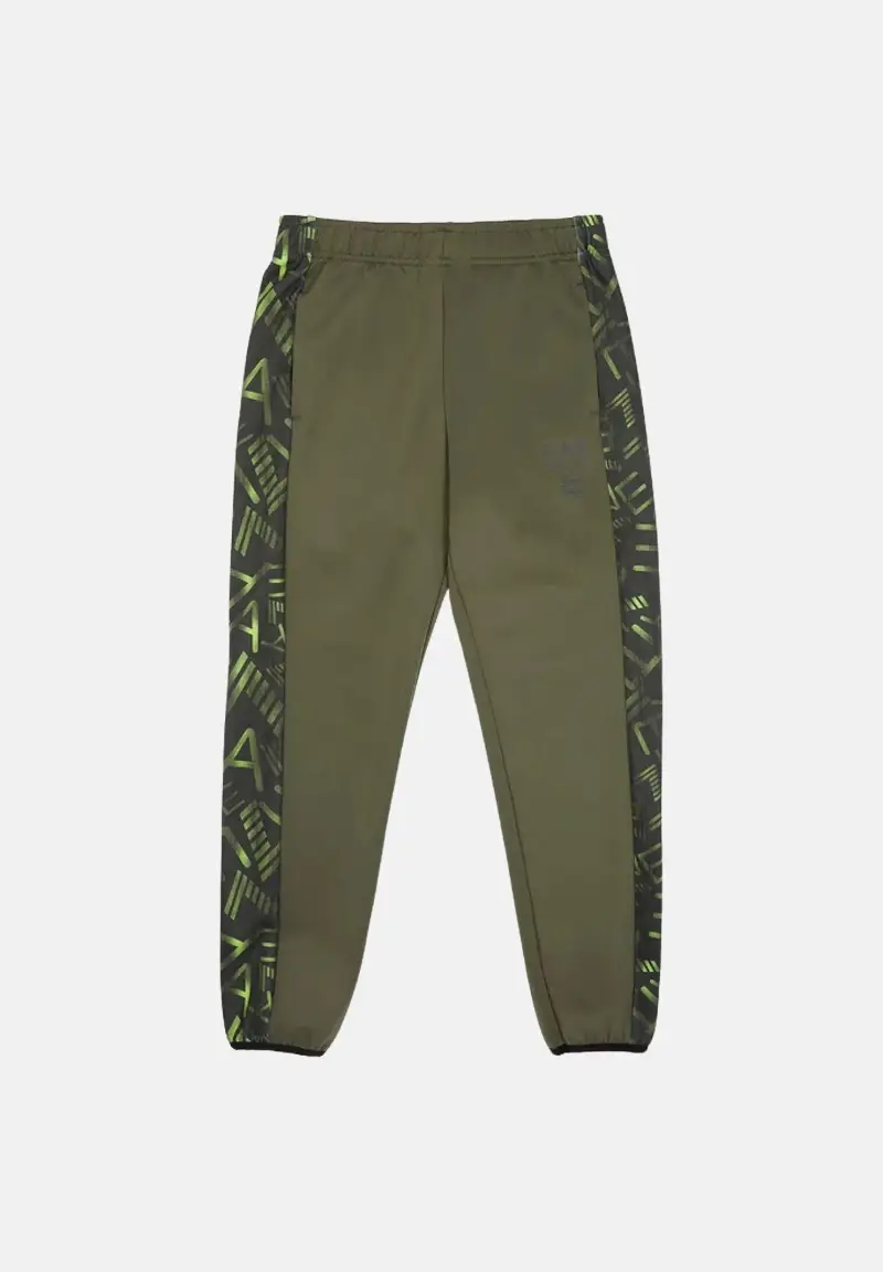 Pantalone sportivo verde oliva da bambino con bande laterali logate