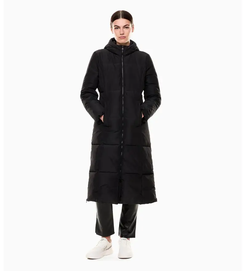 per donna. 7W000454_AF16074 Cappotto invernale lungo nero (XS), Casual, Poliestere