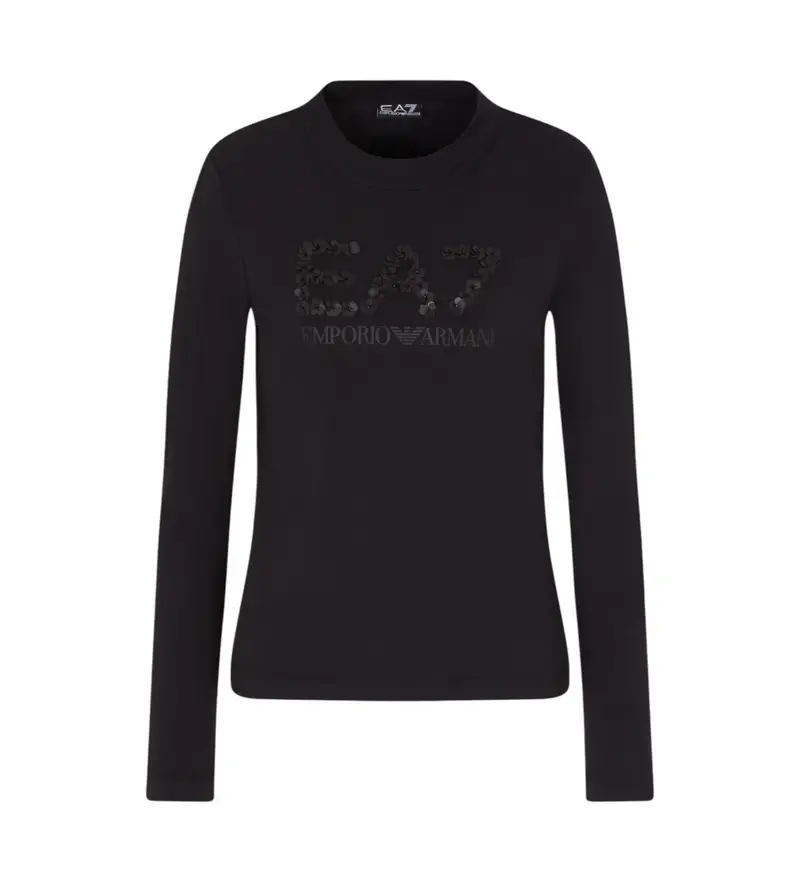 per donna. 7W000544_AF14880 Maglietta nera cristallo (XXS), Nero, Casual, Cotone, Manica lunga