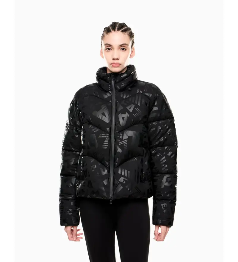 per donna. 7W000654_AF16408 Giacca imbottita con stampa monogramma nera all-over (XS), Nero, Casual, Poliamide