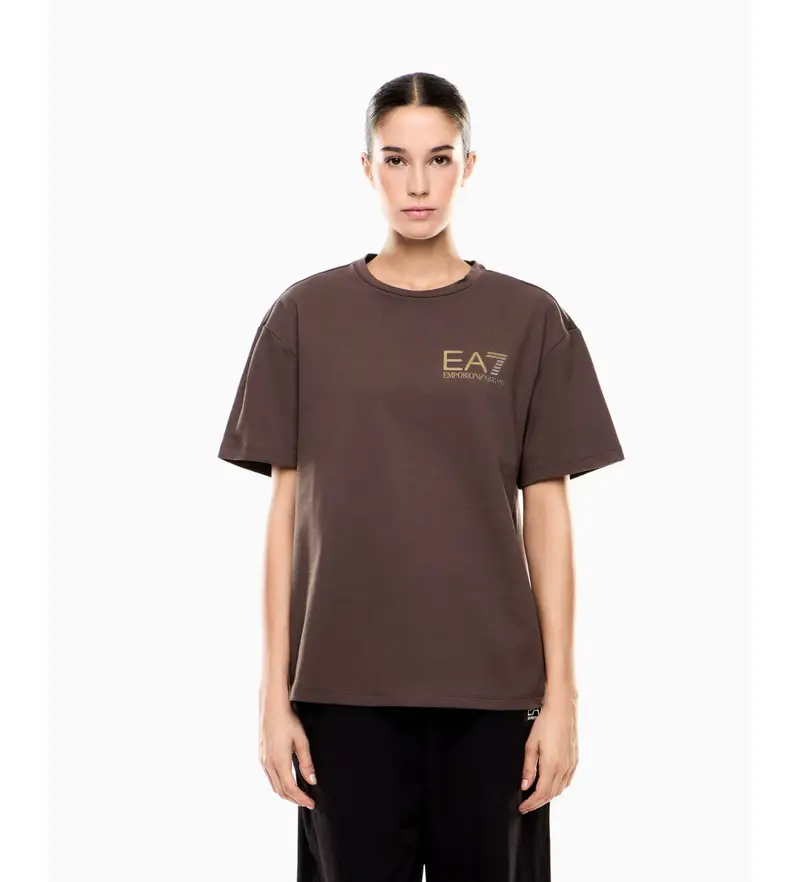 per donna 7W000725_AF12957 Maglietta con logo della serie Brown (XS), Marrone, Casual, Cotone, Manica corta Cioccolato