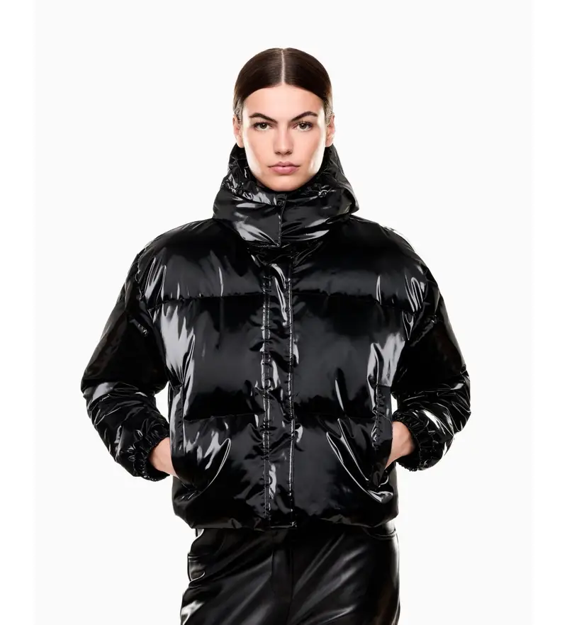 per donna. 7W000808_AF14805 Giubbotto bomber nero lucido (XS), Casual, Poliestere