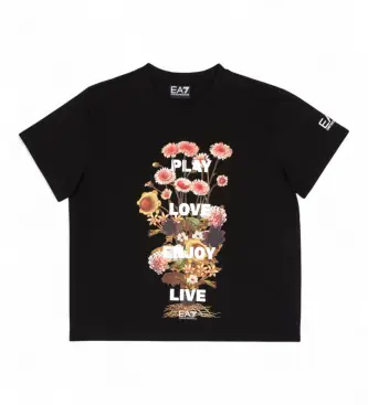 per ragazza 7G000121_AF12957 Maglietta nera a maniche corte con grafica Train Logo Series (4Años= 106cm), Nero, Casual, Cotone, Manica Floreale