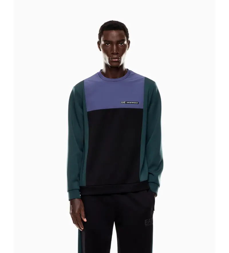 per uomo 7M000936_AF17003 Felpa sportiva color block blu (XXS), Casual, Cotone