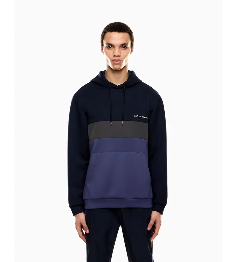 per uomo 7M000937_AF17003 Felpa sportiva color block blu (S), Casual, Poliestere