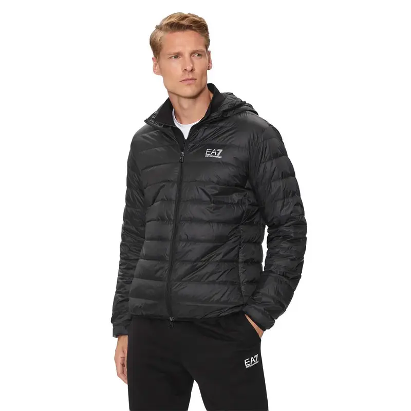 Piumino Con Cappuccio Logo Nero Uomo L