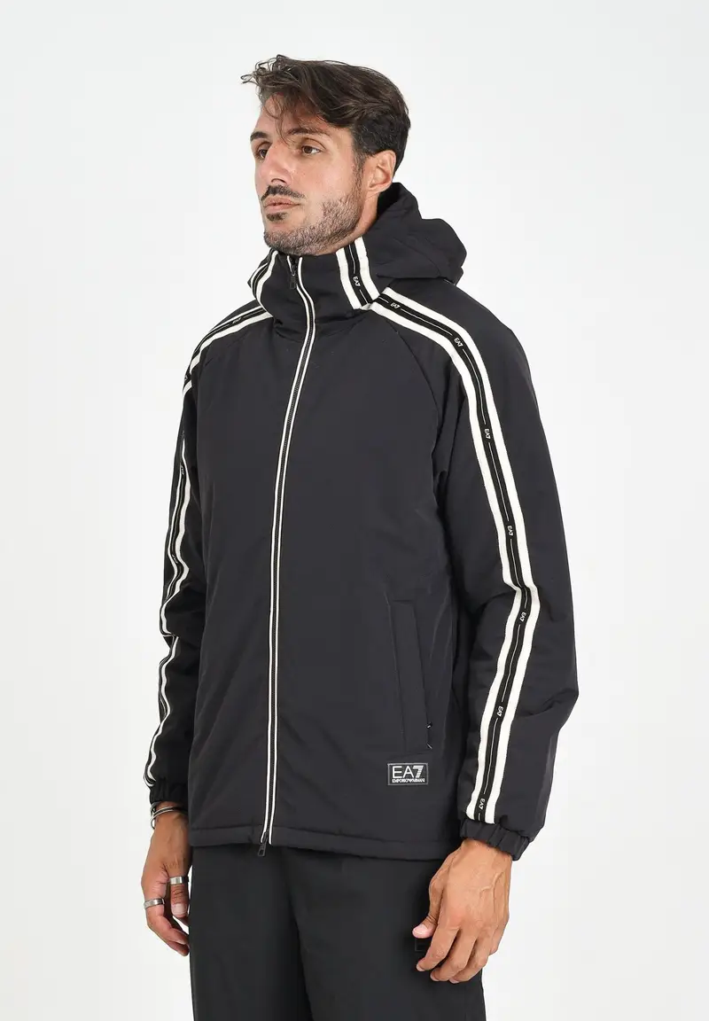 EA7 Piumino nero da uomo con bande logate