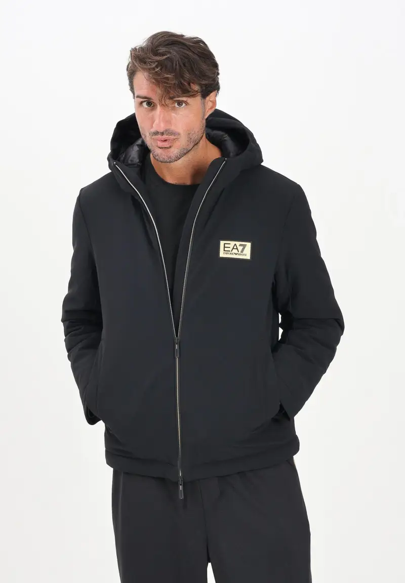 Piumino nero da uomo con logo miniatura 2