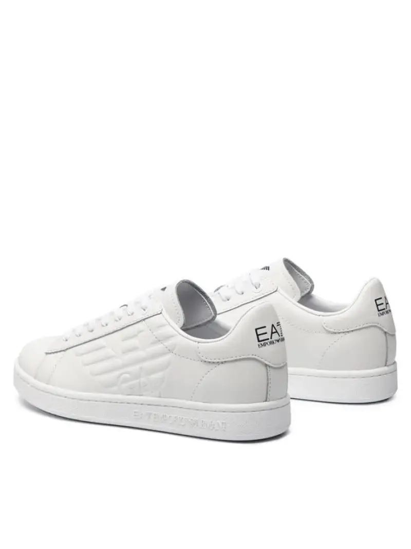 Ea7 scarpe bianche uomo unisex in similpelle maxi logo in rilievo sul lato miniatura 2