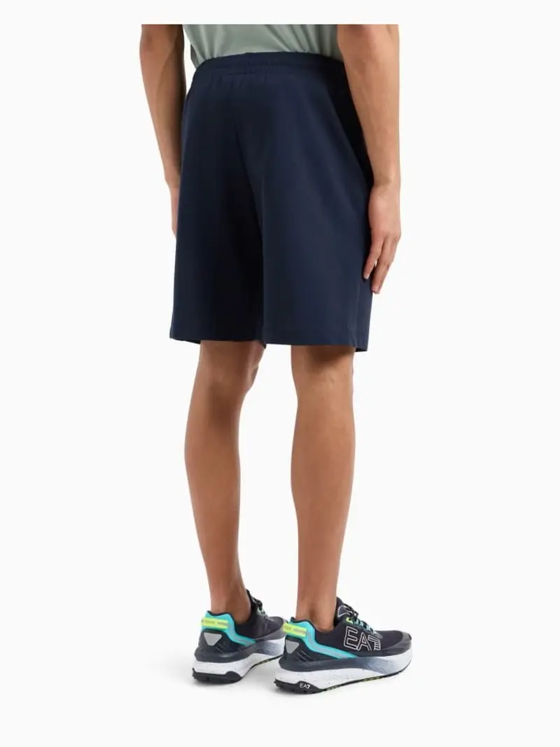 Ea7 shorts blu navy uomo in cotone maxi logo verticale sul lato tono su tono miniatura 2