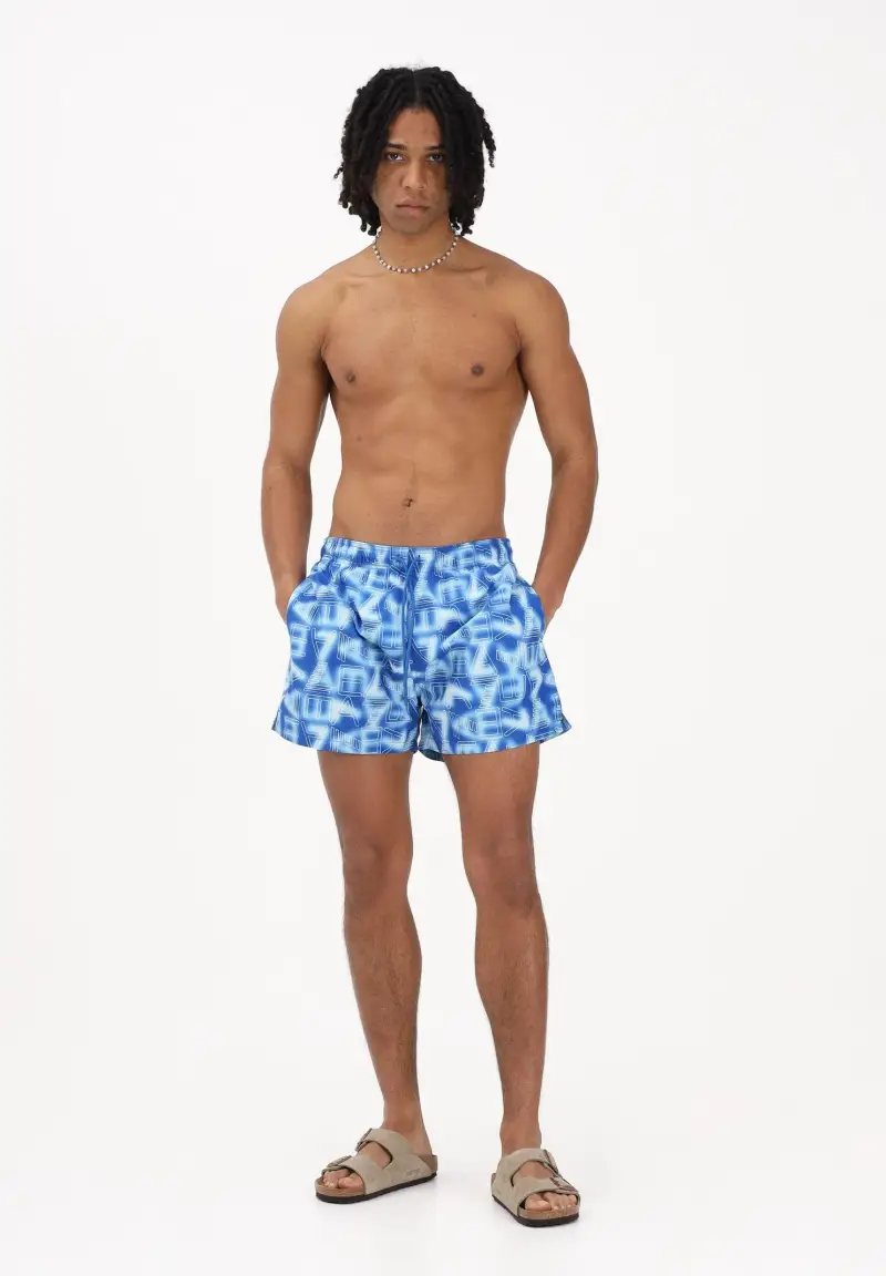 Shorts mare azzurro da uomo con logo all-over miniatura 2