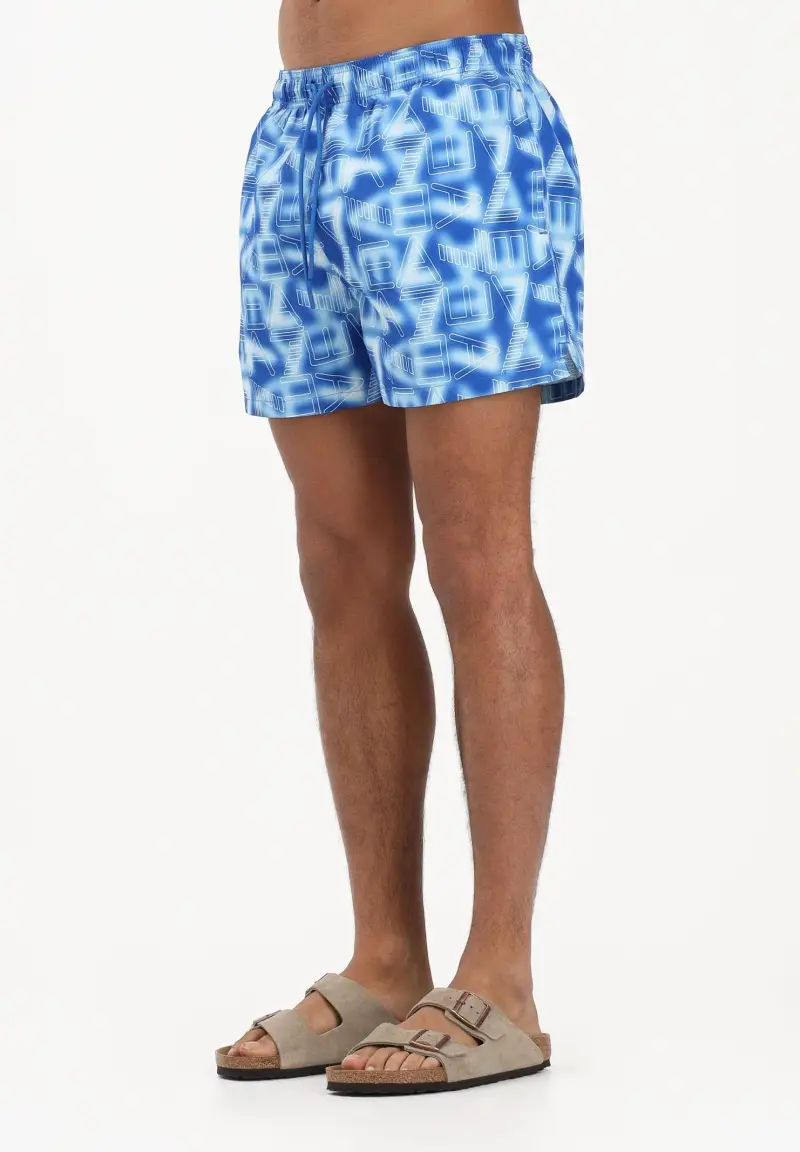 Shorts mare azzurro da uomo con logo all-over