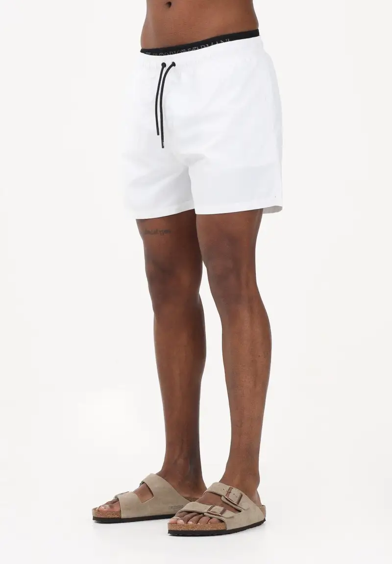 Shorts mare bianco da uomo con coulisse a contrasto nera