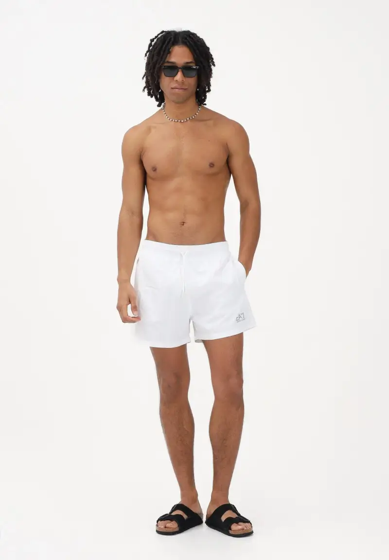 Shorts mare bianco da uomo con logo miniatura 2