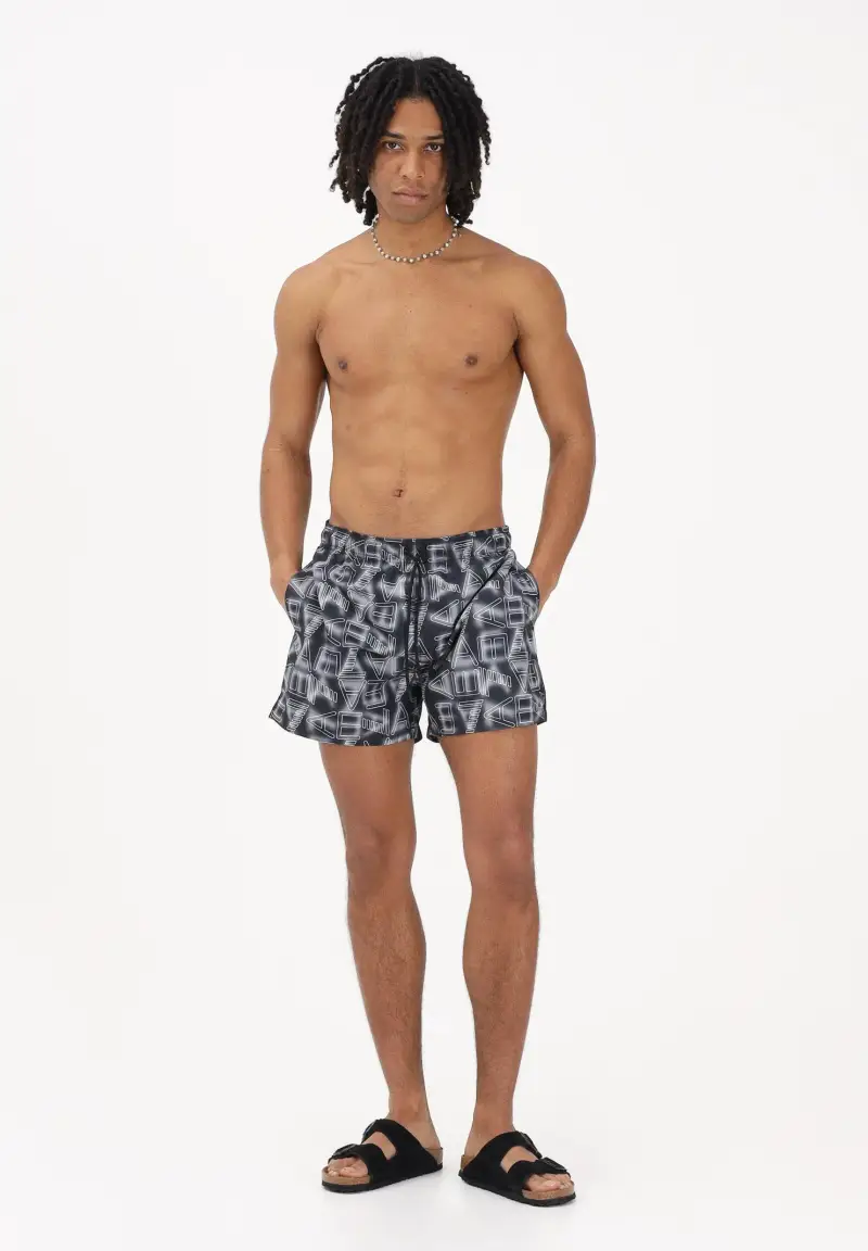 Shorts mare nero da uomo con logo all-over miniatura 2