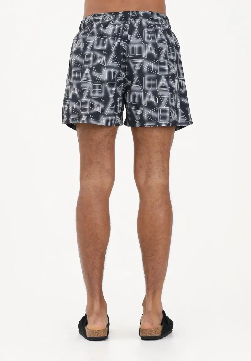 Shorts mare nero da uomo con logo all-over miniatura 3