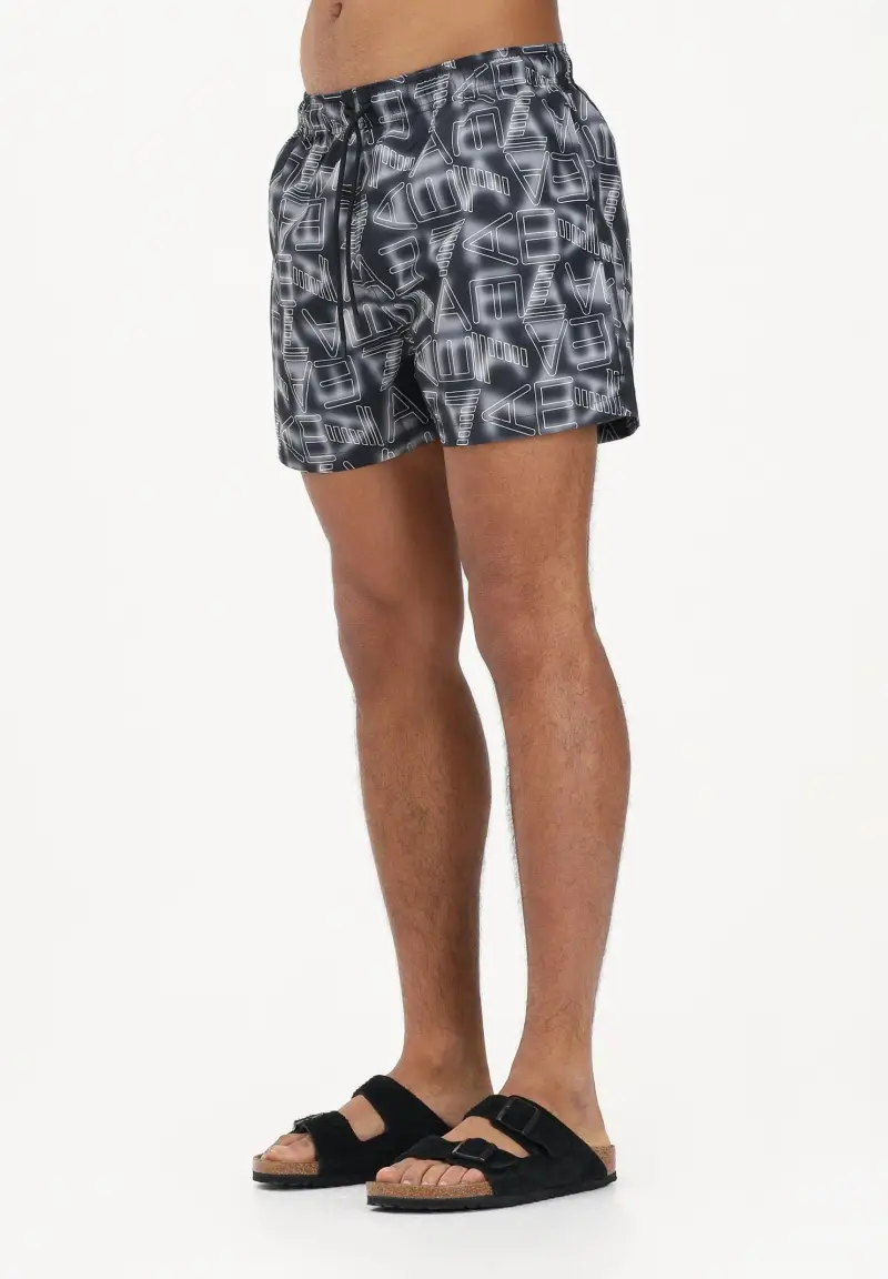 Shorts mare nero da uomo con logo all-over