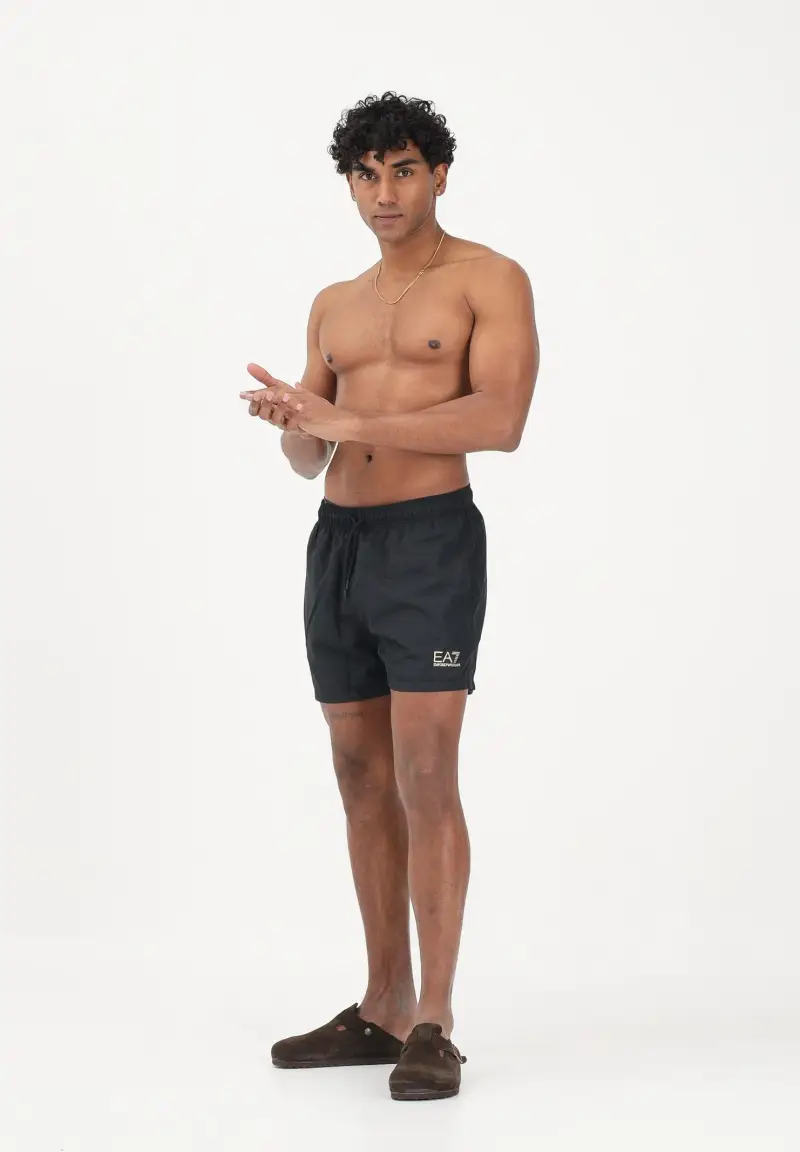Shorts mare nero da uomo con logo miniatura 2
