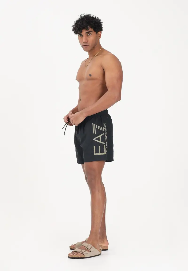 Shorts mare nero da uomo con maxi logo miniatura 2