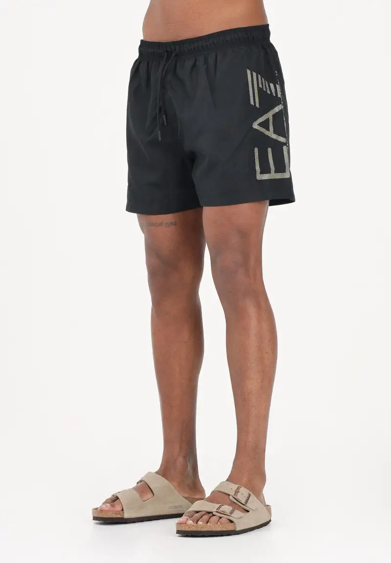 Shorts mare nero da uomo con maxi logo