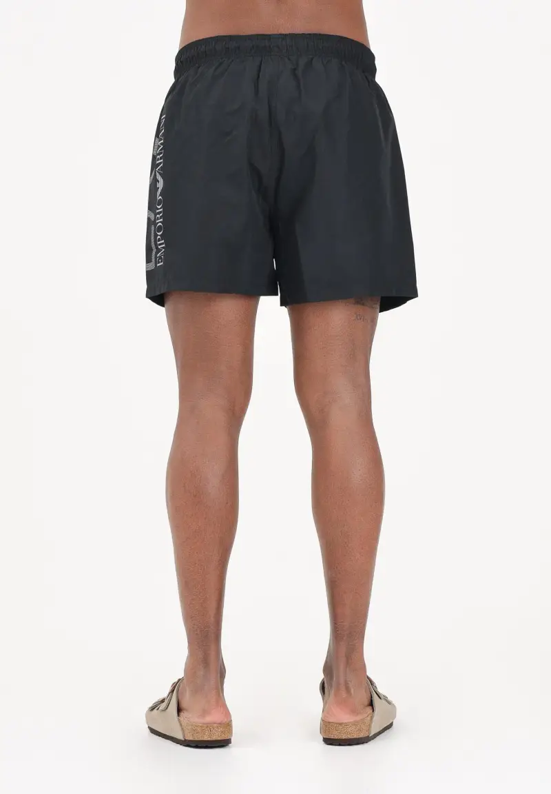 Shorts mare nero da uomo con maxi stampa logo miniatura 3