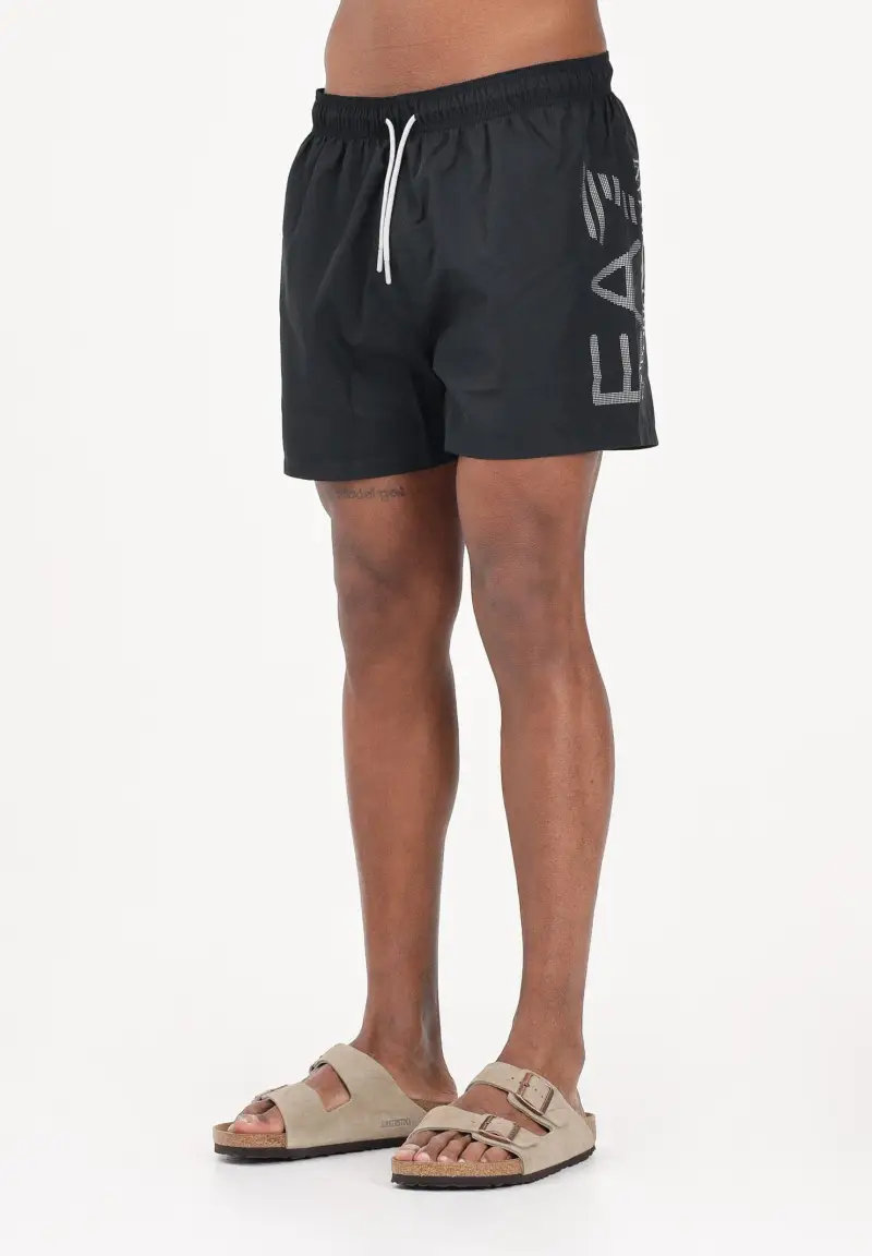Shorts mare nero da uomo con maxi stampa logo
