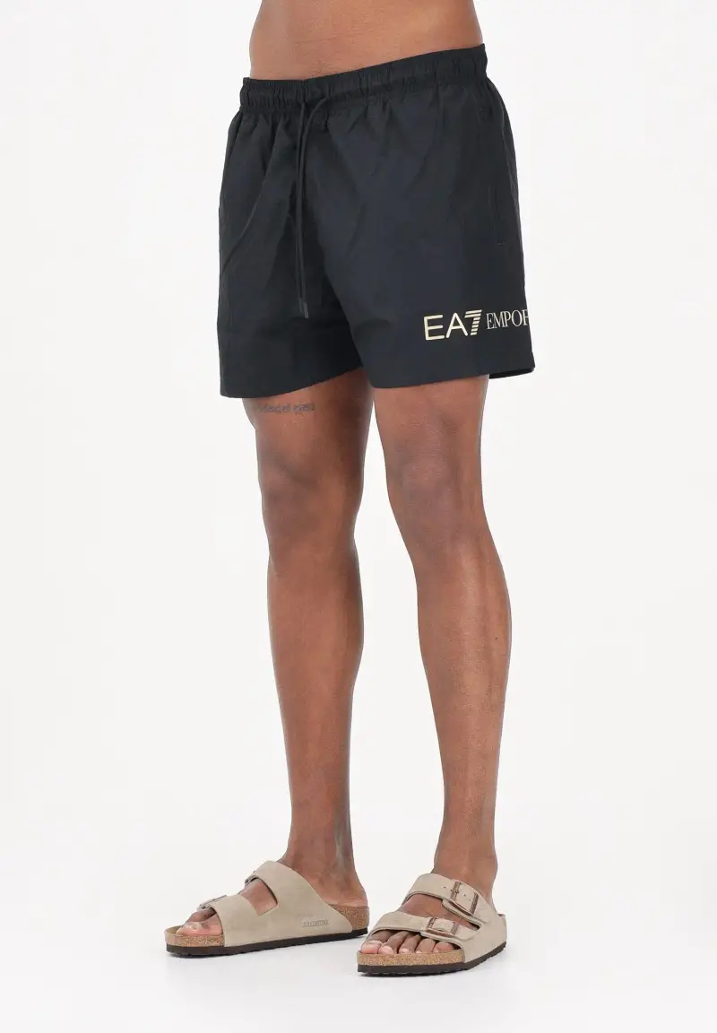 Shorts mare nero da uomo con stampa logo