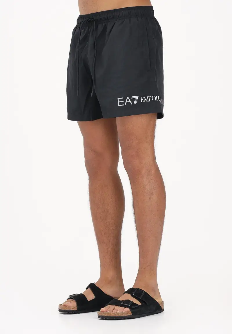 Shorts mare nero da uomo con stampa logo