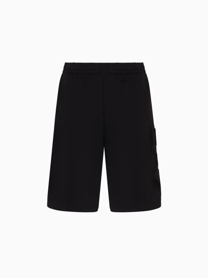 Ea7 shorts nero uomo in cotone maxi logo in rilievo sul lato