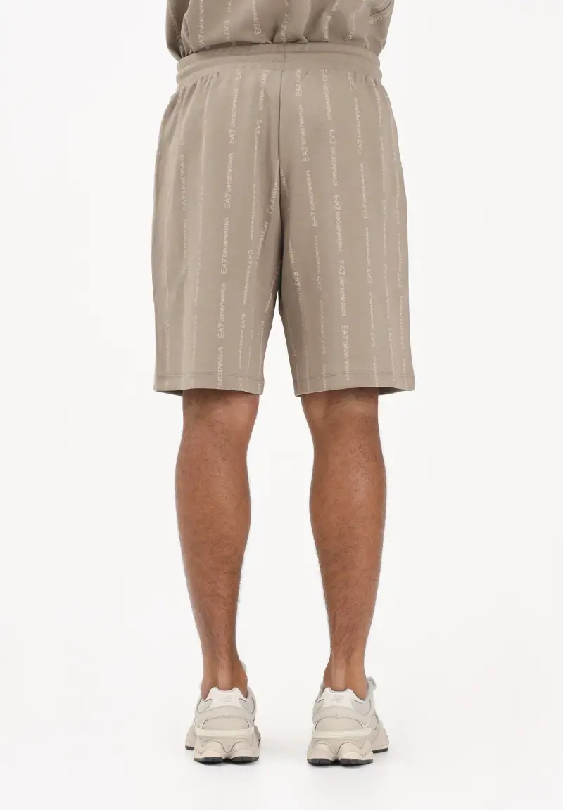 Shorts sportivo beige da uomo con stampa all-over del logo miniatura 3