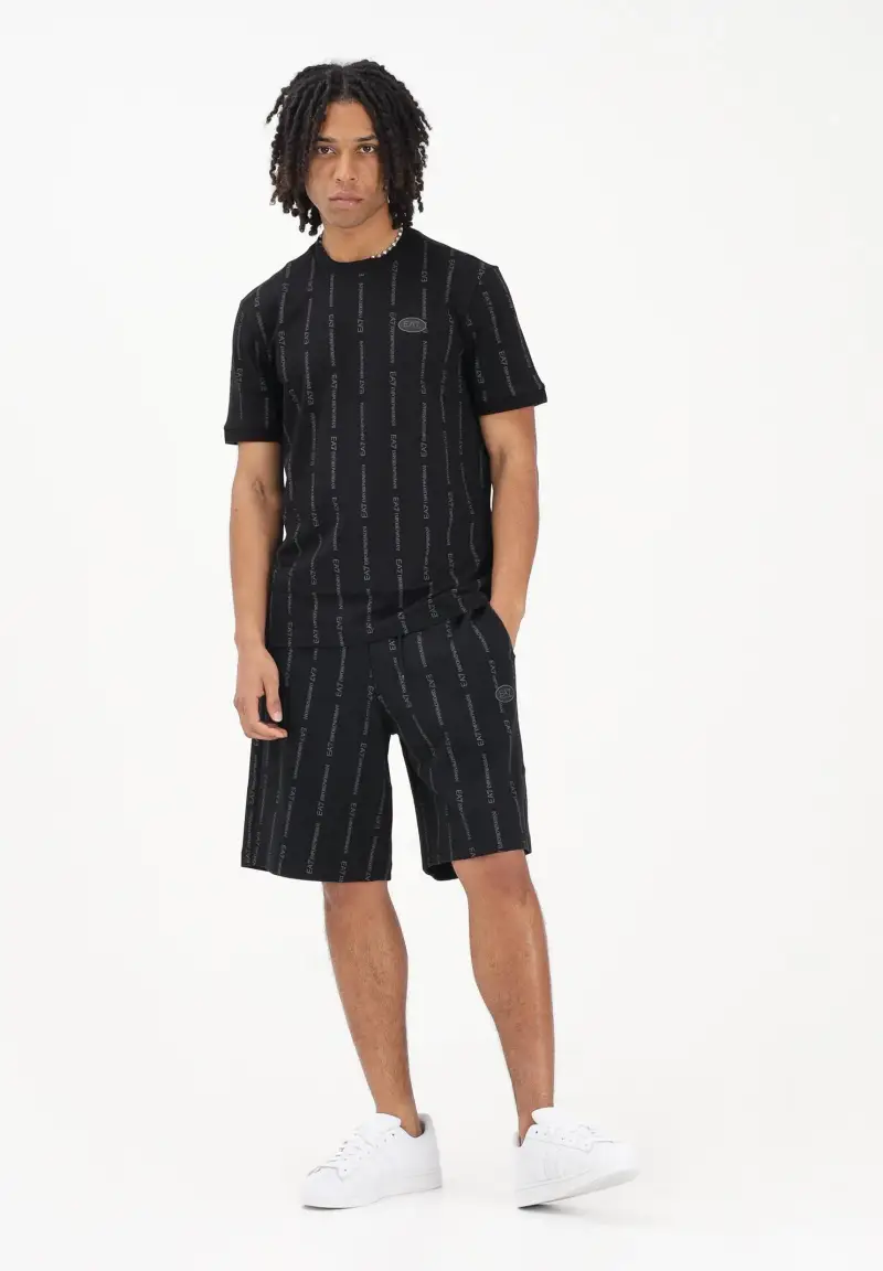 Shorts sportivo nero da uomo con stampa all-over del logo miniatura 2