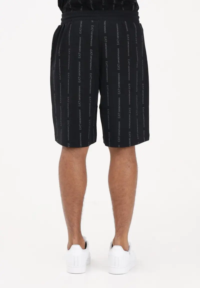 Shorts sportivo nero da uomo con stampa all-over del logo miniatura 3