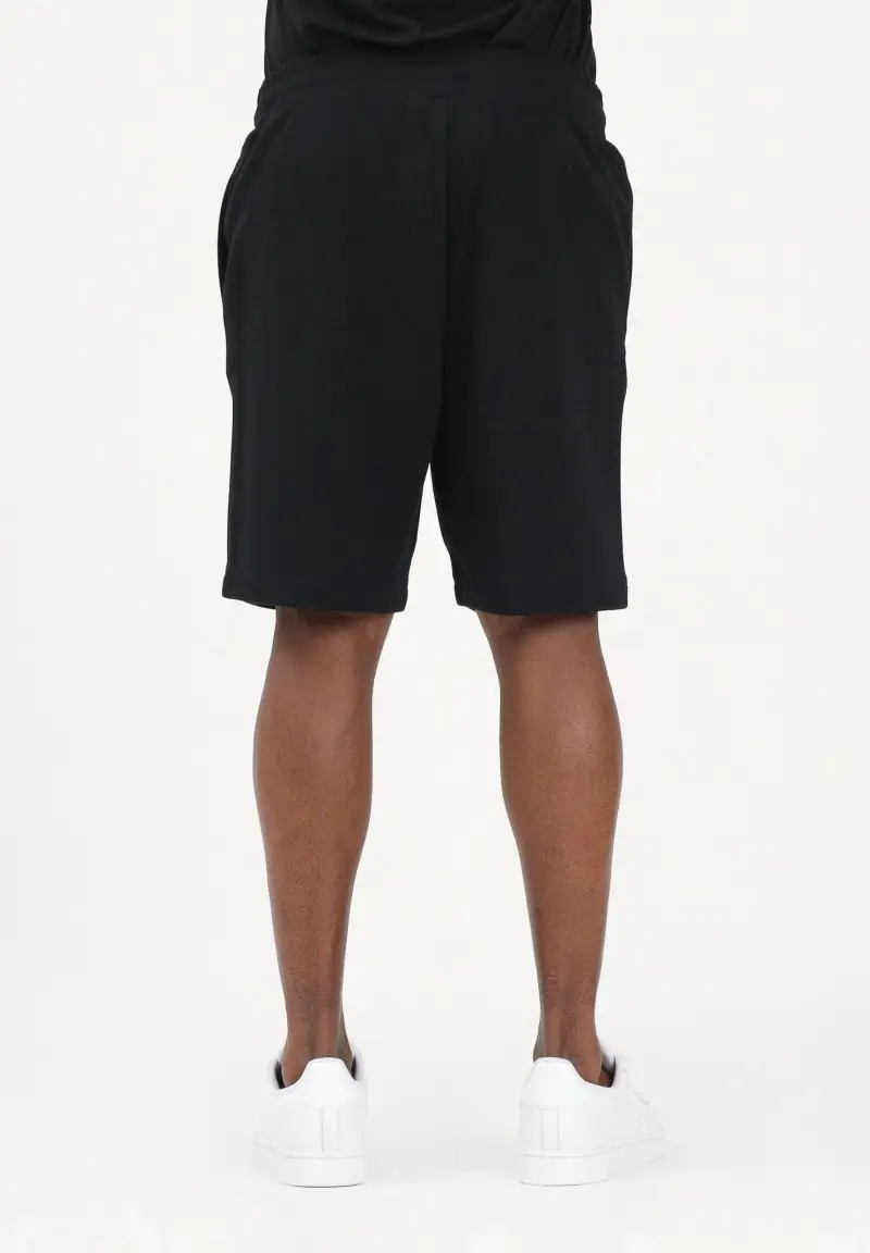 Shorts sportivo nero da uomo con stampa logo oro miniatura 3