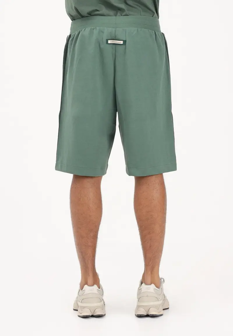 Shorts sportivo verde salvia da uomo con bande logate laterali miniatura 3